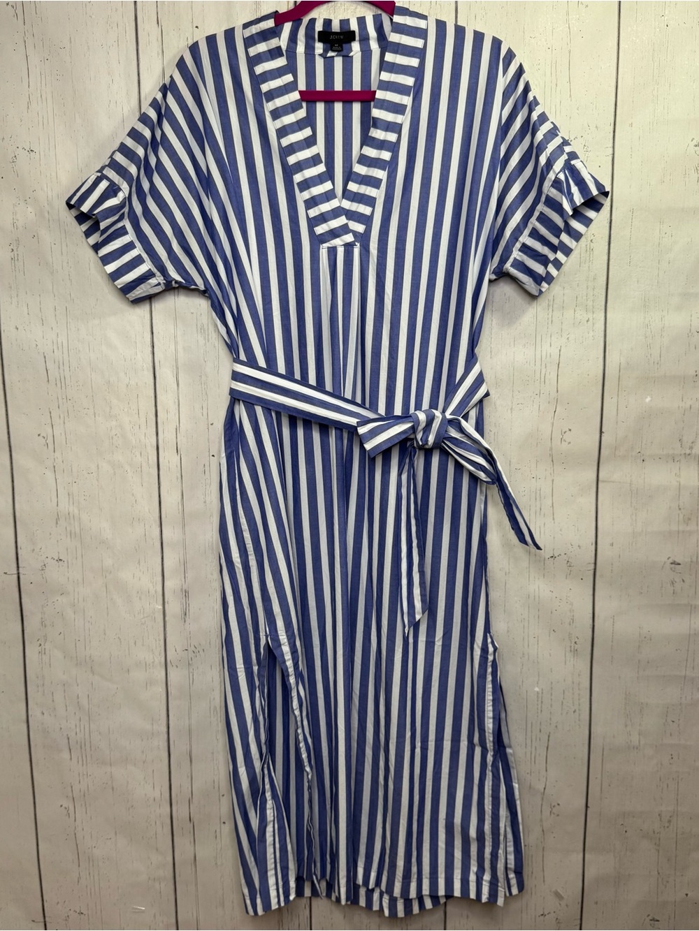 J.Crew Blue White Stripe Cotton Poplin Maxi Dress Belted Coastal Preppy Nautical - Picture 2 of 16